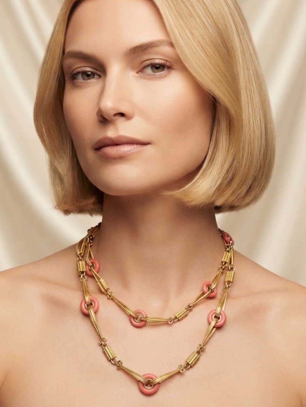 Givenchy Vintage Gold-Tone Chain Necklace with Coral Accents